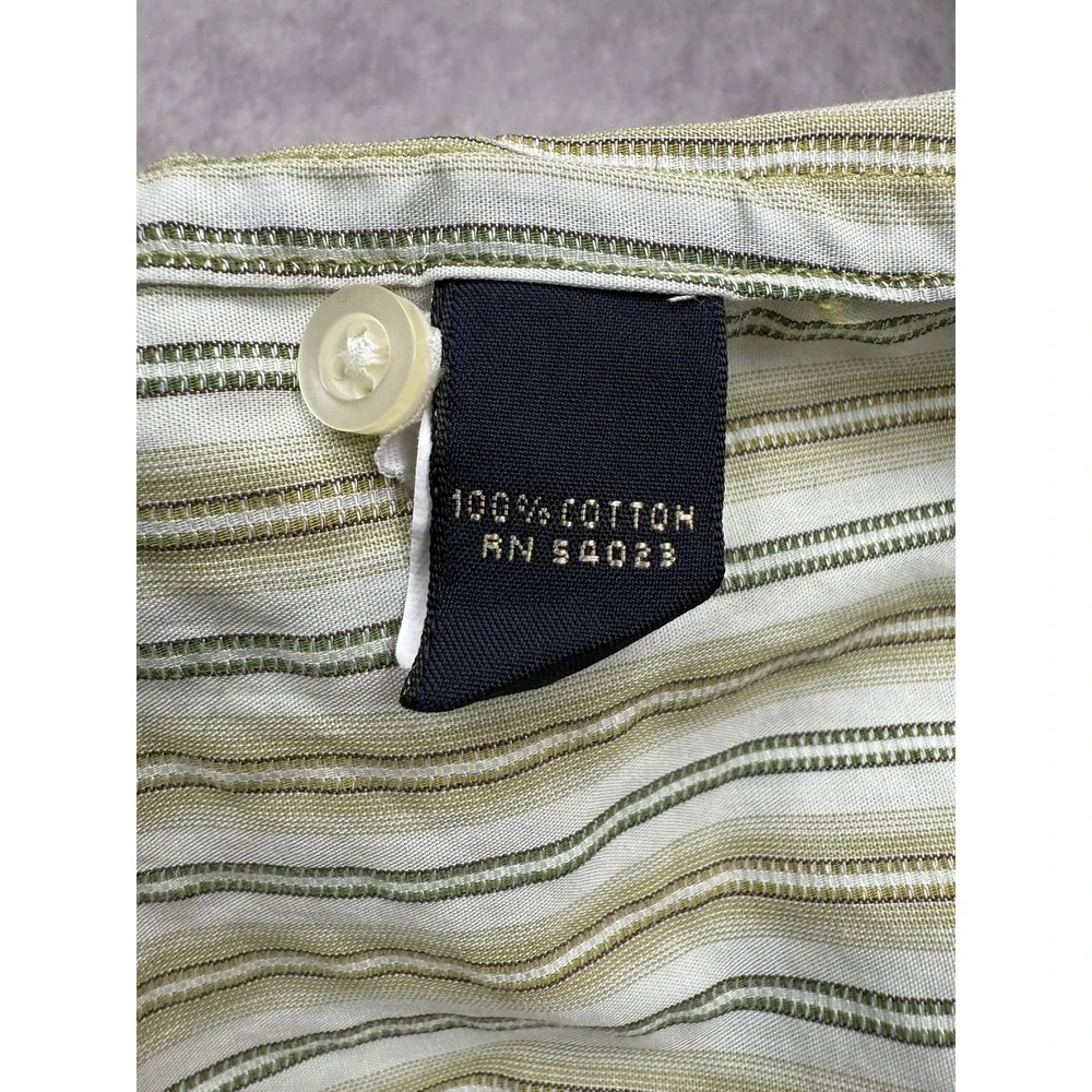 VTG Banana Republic Button Up Long Sleeve Shirt Mens 2XL Green Striped Hong Kong